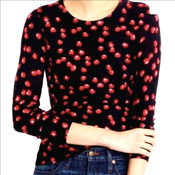 J. Crew Sweaters - 🍒J.CREW BLACK 3/4 SLEEVES MERINO WOOL CREW NECK SWEATER WITH RED CHERRY DESIGNS